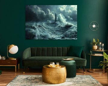 Mer du Nord Phare dramatique par tempête et nuages sombres sur Felix Brönnimann