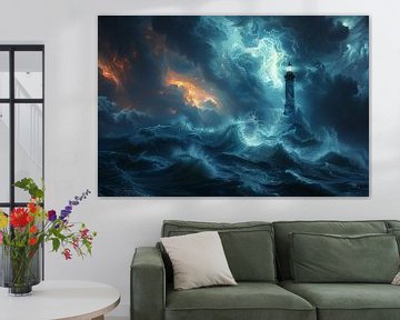 Phare dramatique dans une tempête furieuse la nuit