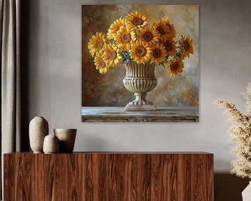 Classic still life style with radiant sunflowers by Felix Brönnimann