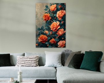 Roses orange en arrangement artistique sur fond texturé sur Felix Brönnimann