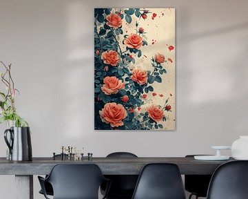 Elegante rozenblaadjes en bladeren in pastelkleuren Illustratie van Poster Art Shop