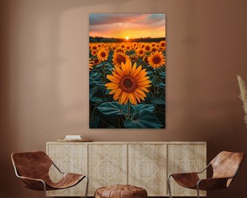 Sonnenuntergang Über Einem Feld Voll Mit Sonnenblumen von Felix Brönnimann