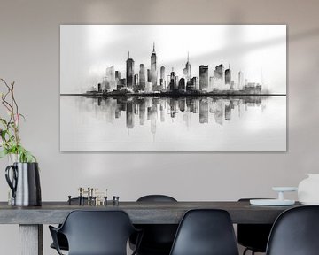 Monochrome urban skyline with reflections, ink-on-paper style design by Animaflora PicsStock