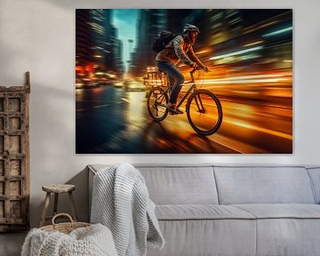 Commuter on an electric bike speeds through city traffic by Animaflora PicsStock