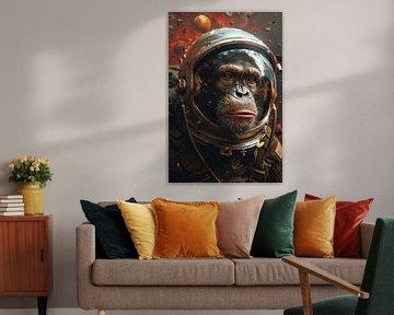 Hyper-Realistic Affe Astronaut in Vibrant Outer Space von Felix Brönnimann