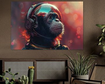 Hyperrealistische aap in ruimtepak met helm van Poster Art Shop