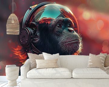 Hyperrealistische aap in ruimtepak met helm van Poster Art Shop