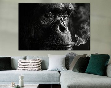 Portrait en noir et blanc d'un singe pensif sur Felix Brönnimann