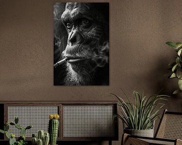 Portrait expressif en noir et blanc d'un singe sur Felix Brönnimann