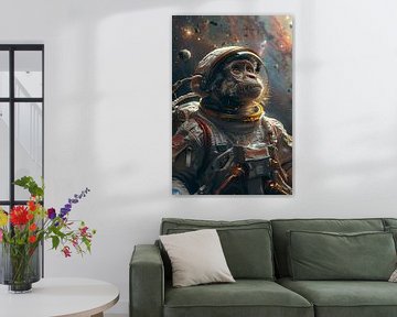 Aap astronaut in de ruimte met helm concept rendering van Felix Brönnimann