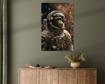 Astronaut zweeft in de ruimte met fonkelende lichtjes van Poster Art Shop