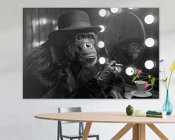 Stijlvolle chimpansee met hoge hoed en sigaret in retrostijl van Poster Art Shop