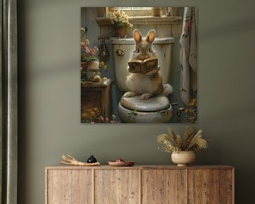 Wonderful rabbit on the toilet reading a book by Felix Brönnimann