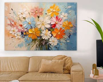 Ölgemälde von Blumen. Abstrakter Kunst Hintergrund. Farbenfrohe Blumen. von Animaflora PicsStock