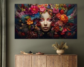 Jonge vrouw omringd door bloemen abstract kunstontwerp van Animaflora PicsStock