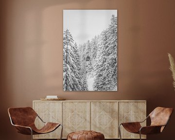 De gondel tussen besneeuwde bomen | Oostenrijk van Marika Huisman fotografie