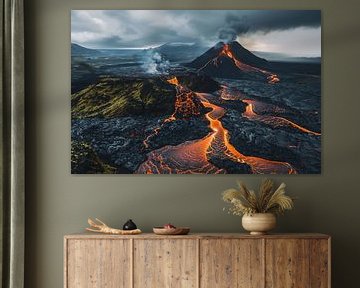 Vulkaanlandschap: IJslands vuur en ijs van fernlichtsicht