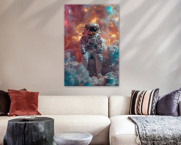 Astronaut in ruimtepak leest in een kosmische omgeving van Felix Brönnimann