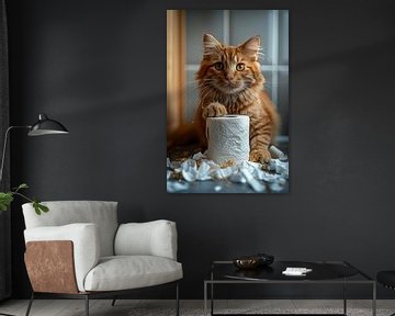 Speelse kater maakt een puinhoop in de badkamer van Poster Art Shop