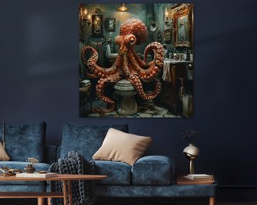 Ein Oktopus Beim Putzen des Badezimmers in Illustration von Felix Brönnimann