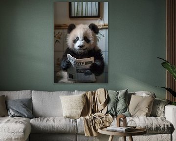 Panda leest krant in badkamer - Grappige Poster van Felix Brönnimann