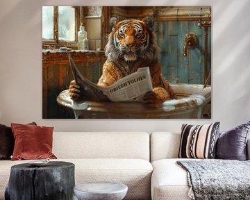 Tiger reading in the bathtub, Relaxed atmosphere by Felix Brönnimann