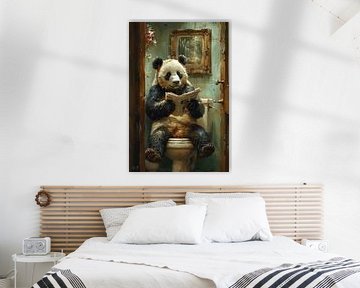 Gezellige badkamer met lezende panda - Unieke WC-poster van Felix Brönnimann