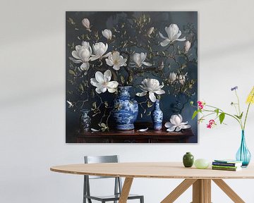 Magnolia dans des vases bleus de Delft sur StudioMaria.nl