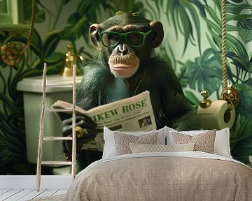 Aap leest krant in badkamer in jungle-stijl van Felix Brönnimann