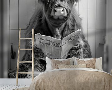Highland Rind Liest Zeitung auf Lustigem WC Poster von Poster Art Shop