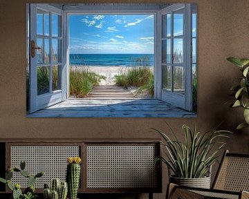 Blick Durch Offenes Fenster auf Sandstrand und Meer von Felix Brönnimann