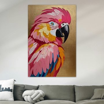 Vibrant Papagei mit goldenen Textur Hintergrund von Art & Soul Creations