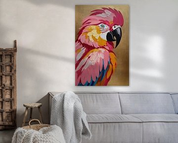 Vibrant Parrot with Gold Texture Background by De Muurdecoratie
