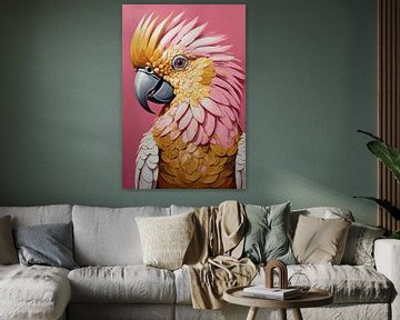 Impressionistischer Papagei in Gold und Rosa von De Muurdecoratie