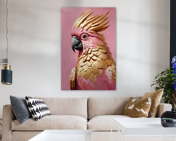 Pink and gold parrot on art nouveau by De Muurdecoratie