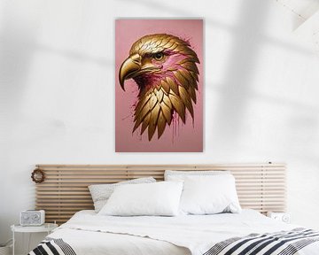 Golden Eagle with Pink Paint Splashes by De Muurdecoratie