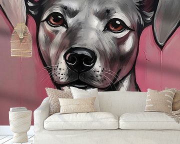 Abstract Portret van een Hond in Roze en Zilver van De Muurdecoratie