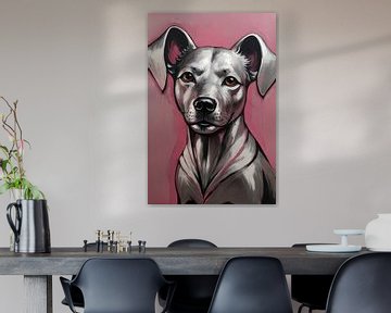 Portrait abstrait d'un chien en rose et argent sur De Muurdecoratie