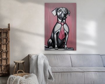 Elegant Dog with Pink Tie Art by De Muurdecoratie