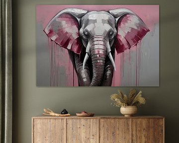 Les touches de rose d'un éléphant majestueux sur De Muurdecoratie