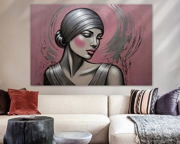 Graceful Woman with Headscarf in Art Deco Style by De Muurdecoratie