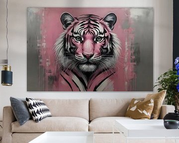 Abstrakter Tiger in Rosa und Schwarz von De Muurdecoratie
