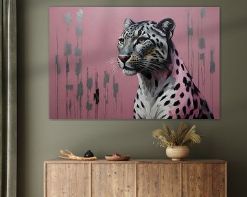Eleganter Leopard auf minimalistischem rosa Hintergrund von De Muurdecoratie