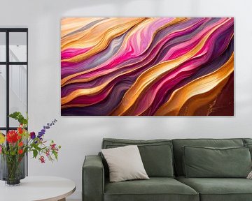 Schilderij in kunst met roze en gouden kleur van Mustafa Kurnaz