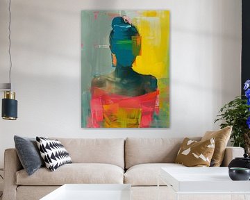 Modern and abstract portrait in neon colours by Carla Van Iersel