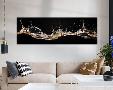 Flowing water banner in slow motion with drops and splashes on a black background by Animaflora PicsStock