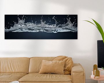 Fließendes Wasser Banner in Zeitlupe mit Tropfen und Spritzern auf schwarzem Hintergrund von Animaflora PicsStock