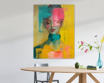 Modern en abstract portret in neon kleuren van Carla Van Iersel