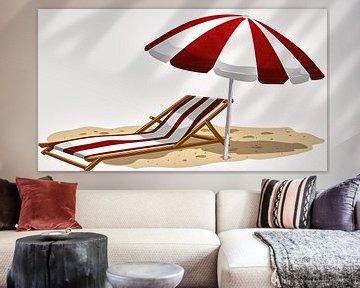 Parasol et chaise dans le sable sur Frank Heinz