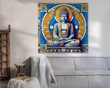 Bouddha dans le style de Mondrian. sur Ineke de Rijk